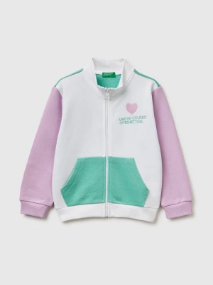 Benetton, Zip-up Sweatshirt With Print, Size: 116, White, Kids United Colors of Benetton