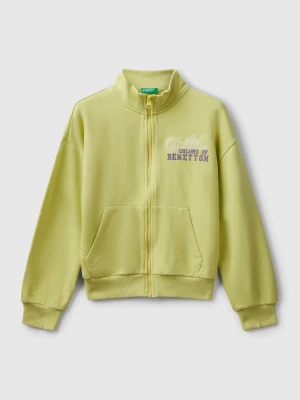 Benetton, Zip-up Sweatshirt With Print, Size: S, Yellow, Kids United Colors of Benetton