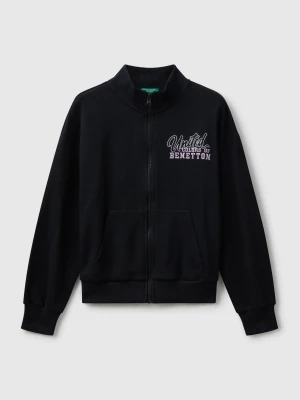 Benetton, Zip-up Sweatshirt With Print, Size: S, Black, Kids United Colors of Benetton