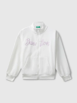 Benetton, Zip-up Sweatshirt With Print, size XL, Creamy White, Kids United Colors of Benetton
