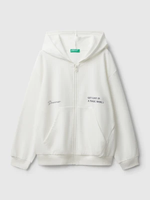 Benetton, Zip-up Sweatshirt With Print, size XL, Creamy White, Kids United Colors of Benetton