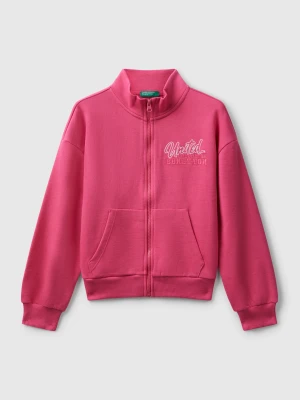 Benetton, Zip-up Sweatshirt With Print, Size: XL, Fuchsia, Kids United Colors of Benetton