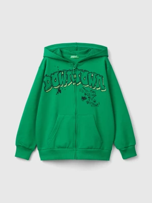 Benetton, Zip-up Sweatshirt With Print, size XL, Green, Kids United Colors of Benetton