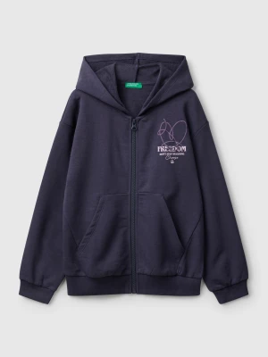 Benetton, Zip-up Sweatshirt With Print, Size: XL, Air Force Blue, Kids United Colors of Benetton