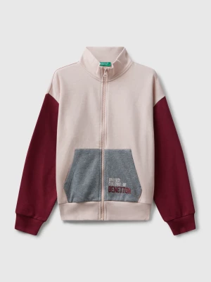 Benetton, Zip-up Sweatshirt With Print, Size: XL, Nude, Kids United Colors of Benetton