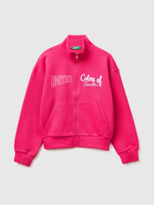 Benetton, Zip-up Sweatshirt With Print, Size: XL, Fuchsia, Kids United Colors of Benetton
