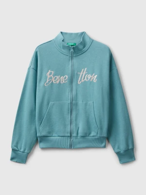 Benetton, Zip-up Sweatshirt With Print, Size: XL, Sky Blue, Kids United Colors of Benetton