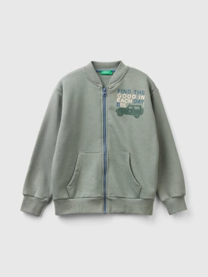 Benetton, Zip-up Sweatshirt With Slogan Print, size XL, Light Green, Kids United Colors of Benetton