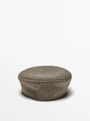 Beret Z Domieszką Wełny - Ciemny Khaki - Massimo Dutti - Female