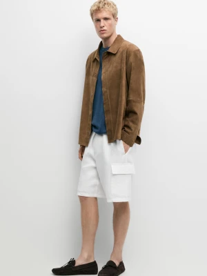 Lniane Bermudy Cargo - Biały - Massimo Dutti - Male