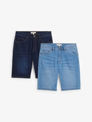 Bermudy dżinsowe dresowe Slim Fit (2 pary) BonPrix niebieski