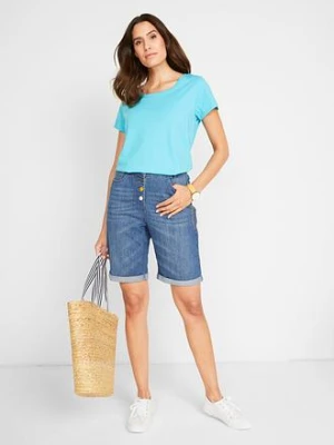 "Bermudy dżinsowe ""komfort-stretch"" z haftem i wygodnym paskiem" bonprix