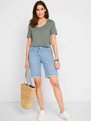 "Bermudy dżinsowe ""komfort-stretch"" z haftem i wygodnym paskiem" bonprix