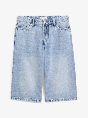 Bermudy dżinsowe mid waist, low stretch BonPrix niebieski