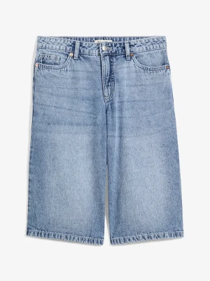 Bermudy dżinsowe mid waist, low stretch BonPrix niebieski