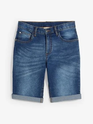 Bermudy jeansowe chłopięce ze stretchem, z regulowanym paskiem, slim fit BonPrix niebieski