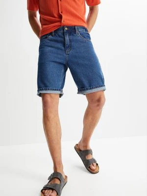Bermudy jeansowe z elastycznym pasem, classic fit BonPrix niebieski