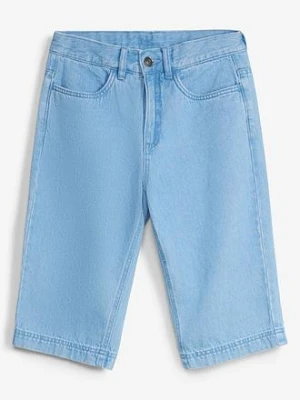 Bermudy jeansowe z regulowanym pasem, loose fit BonPrix niebieski