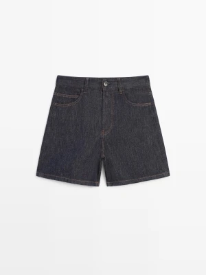 Bermudy Jeansowe Ze Średnim Stanem Total Look - Ciemnoniebieski - - Massimo Dutti - Kobieta