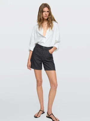 Bermudy Jeansowe Ze Średnim Stanem Total Look - Ciemnoniebieski - - Massimo Dutti - Kobieta