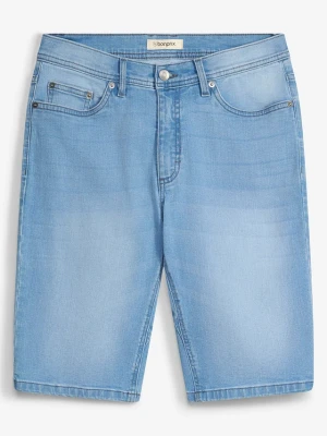 Bermudy jeansowe ze stretchem, ze wzmocnioną częścią w kroku, regular fit, 2 szt. BonPrix niebieski