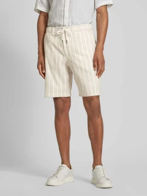 Bermudy lniane o kroju regular fit ze wzorem w paski model ‘Perin’ Boss