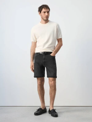 Bermudy slim fit z wywiniętymi nogawkami black denim - Mężczyzna - - MANGO MAN