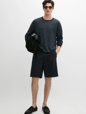 Bermudy Z Lnu - Granatowy - - Massimo Dutti - Mężczyzna