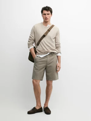 Bermudy Z Lnu - Jansy Khaki - - Massimo Dutti - Mężczyzna