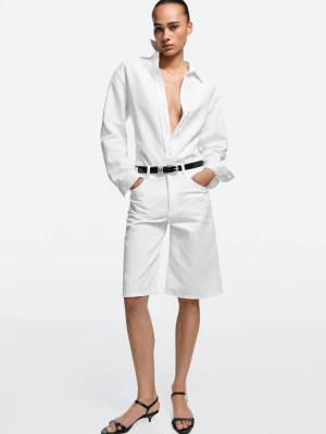 Bermudy Z Mieszanki Lnu I Bawełny - Biały Złamany - Massimo Dutti - Female