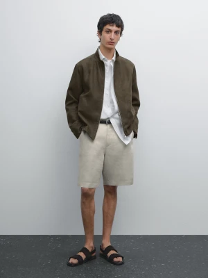 Bermudy Z Zakładkami Ze 100% Lnu - Beżowy - - Massimo Dutti - Mężczyzna