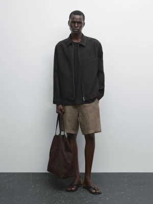 Bermudy Ze 100% Lnu - Norkowy - - Massimo Dutti - Mężczyzna