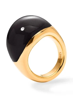 BERRIES pierścionek damski srebrny pozłacany emaliowany Viva Black XL Ring złoty