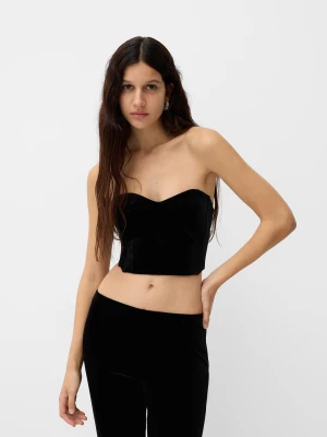 Bershka Aksamitny Top W Gorsetowym Stylu Kobieta Czarny