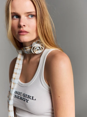 Bershka Apaszka W Kratę I Kwiaty Kobieta Biały