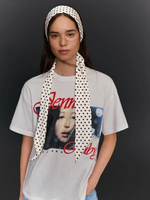 Bershka Apaszka Z Krawatowym Nadrukiem W Kropki Kobieta Kremowy