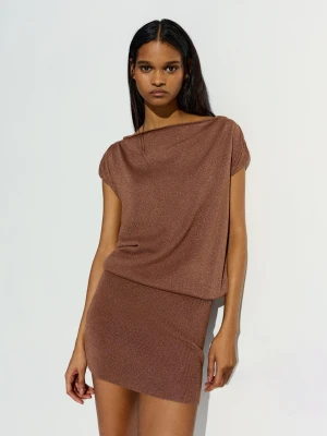 Bershka Asymetryczna Sukienka Mini Kobieta Brązowy