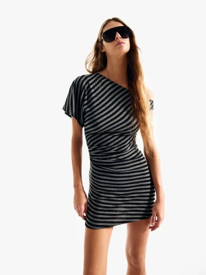Bershka Asymetryczna Sukienka Mini W Paski Kobieta Szary