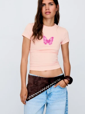 Bershka Asymetryczny Pasek Z Ćwiekami Kobieta Brązowy