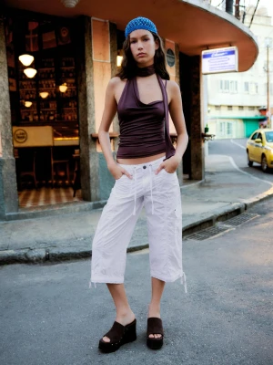 Bershka Asymetryczny Top Apaszka Kobieta Brązowy