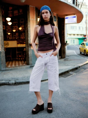 Bershka Asymetryczny Top Apaszka Kobieta Brązowy