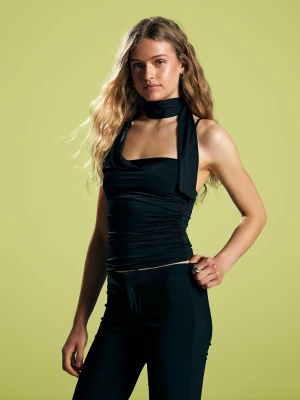 Bershka Asymetryczny Top Apaszka Kobieta Czarny