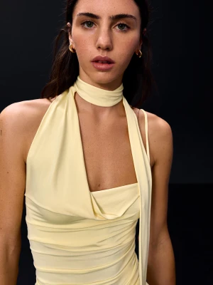Bershka Asymetryczny Top Apaszka Kobieta Żółty