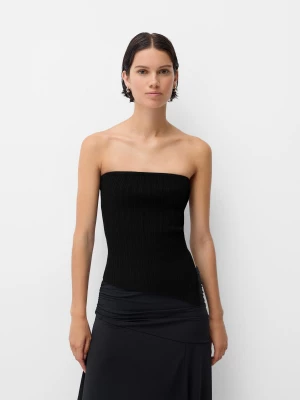 Bershka Asymetryczny Top Bandeau Kobieta Czarny