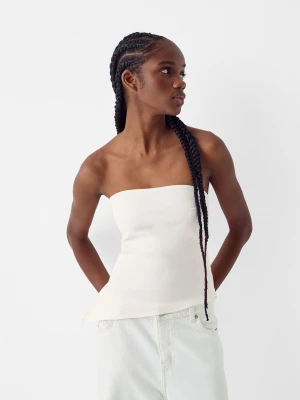 Bershka Asymetryczny Top Bandeau Kobieta Kremowy