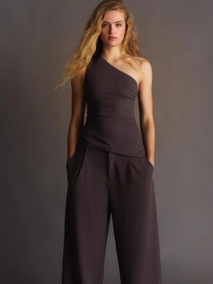 Bershka Asymetryczny Top Kobieta Brązowy