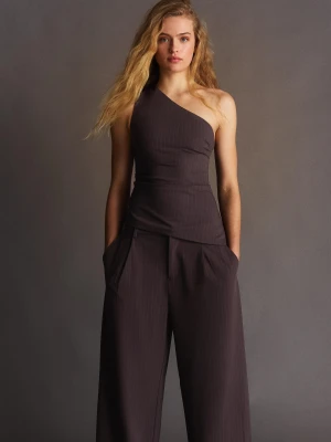 Bershka Asymetryczny Top Kobieta Brązowy