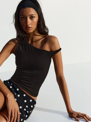Bershka Asymetryczny Top Kobieta Czarny
