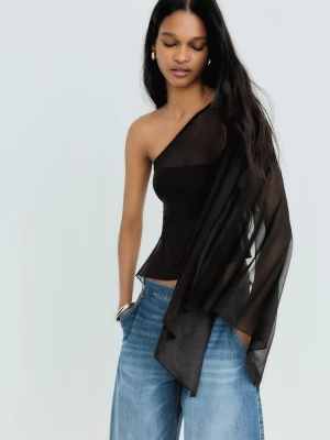 Bershka Asymetryczny Top Tiulowy Kobieta Czarny