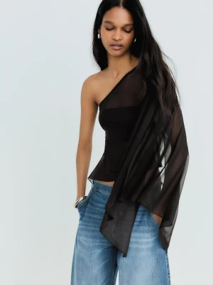 Zdjęcie produktu Bershka Asymetryczny Top Tiulowy Kobieta Czarny